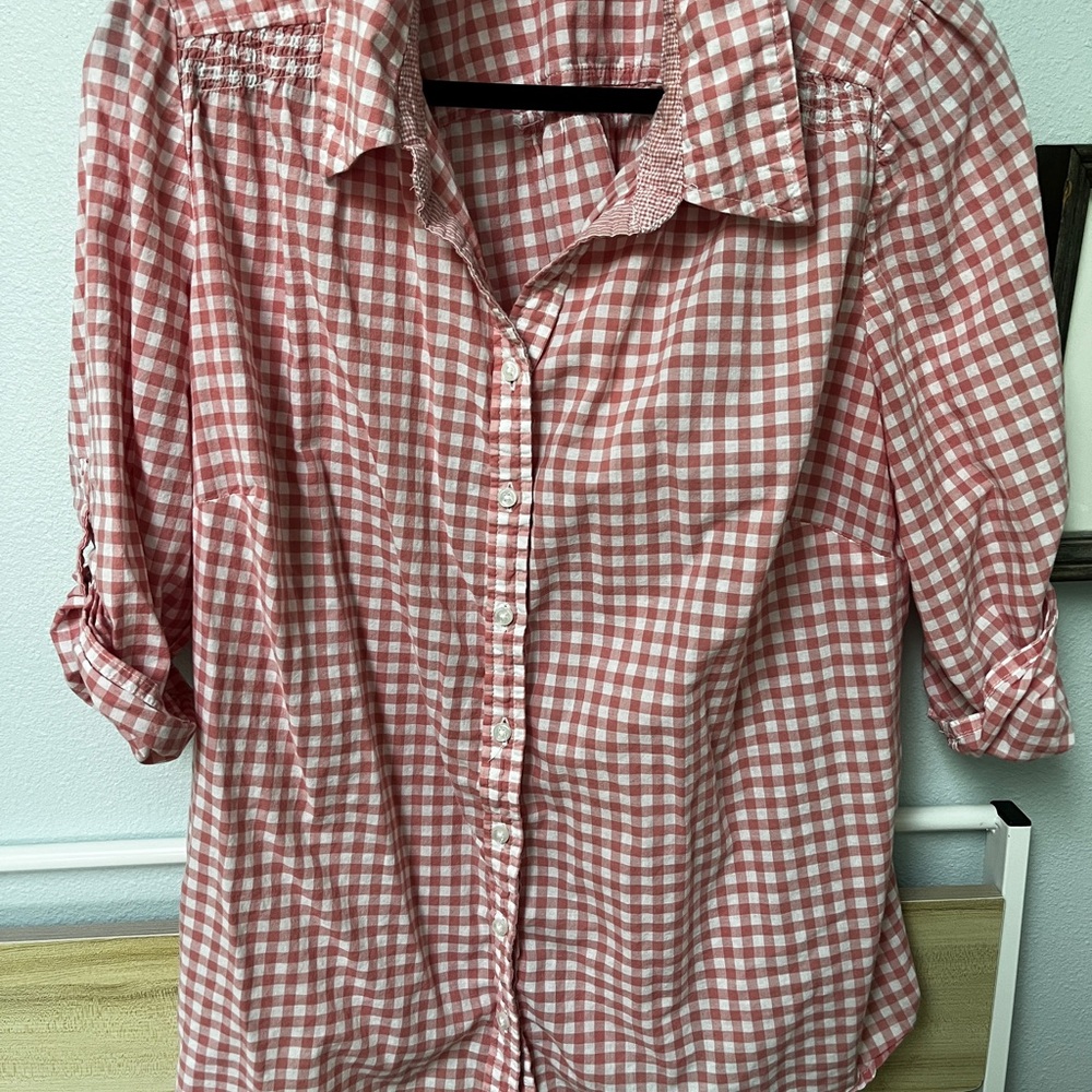 St. John's Bay Red and White Checkered Button Down Shirt